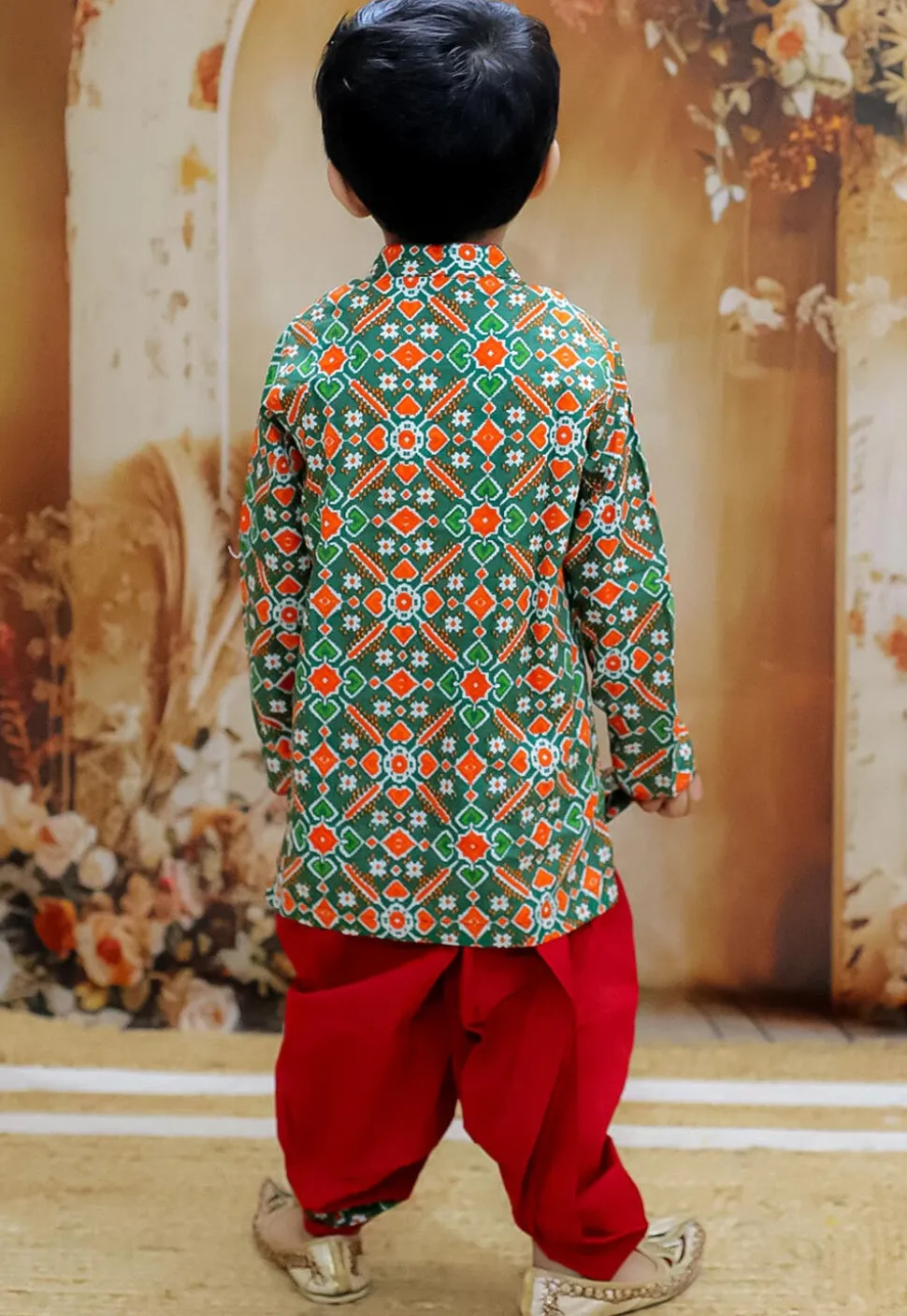 Patola Printed Pure Cotton Kurta Set in Dark Green