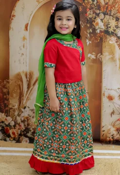 Patola Printed Pure Cotton Lehenga in Dark Green