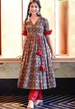 Patola Printed Rayon Pakistani Suit in Black