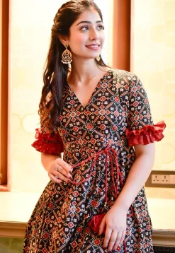 Patola Printed Rayon Pakistani Suit in Black