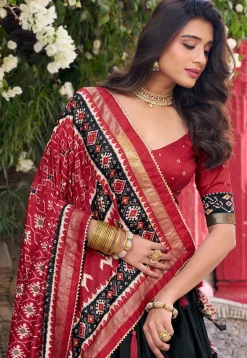 Patola Printed Tussar Silk Lehenga in Black