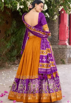 Patola Printed Tussar Silk Lehenga in Orange