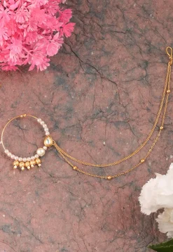Pearl Nose Ring with Layered Chain