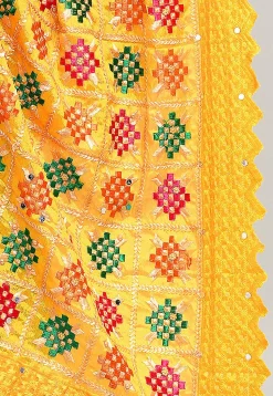Phulkari Embroidered Cotton Dupatta in Mustard