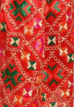 Phulkari Embroidered Cotton Dupatta in Red