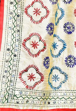 Phulkari Embroidered Cotton Dupatta in Cream