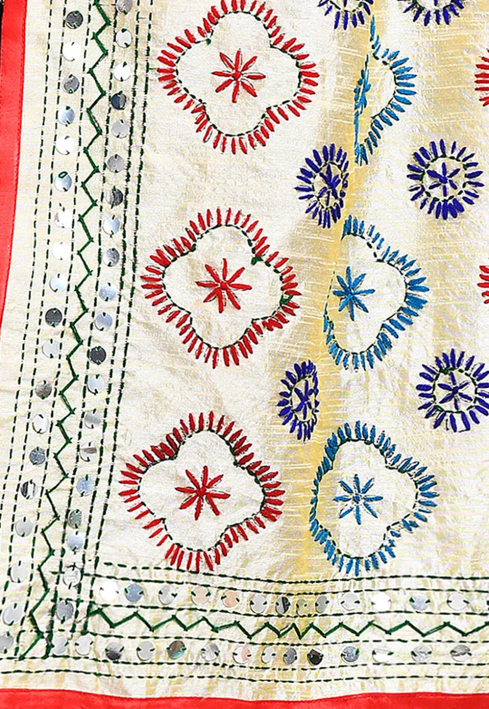 Phulkari Embroidered Cotton Dupatta in Cream