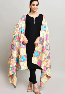 Phulkari Embroidered Cotton Dupatta in Multicolor