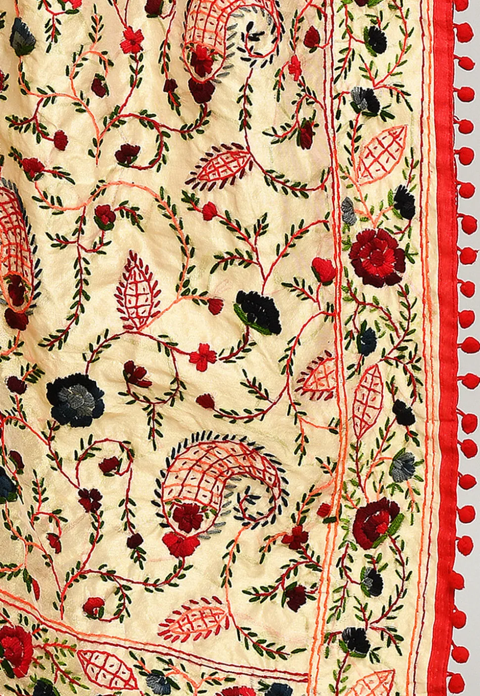 Phulkari Embroidered Cotton Dupatta in Beige