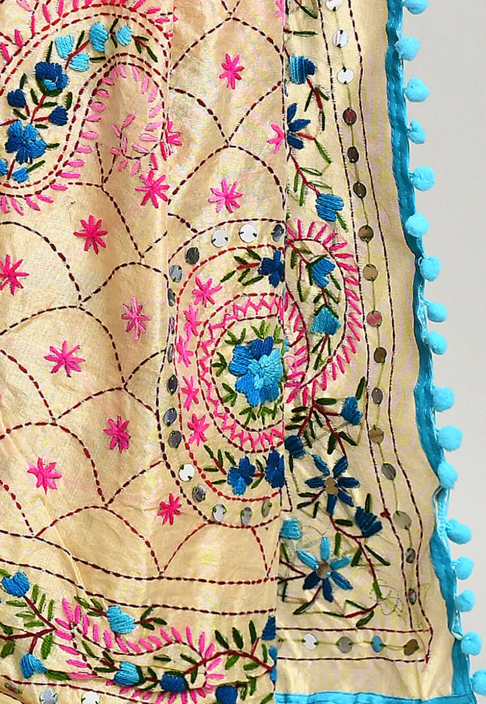 Phulkari Embroidered Cotton Dupatta in Beige
