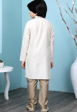 Pintuck Cotton Silk Kurta Set in Cream