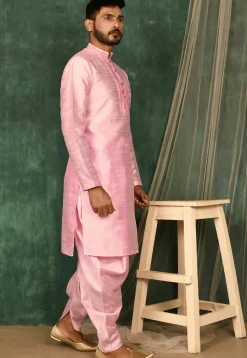 Pintucked Art Silk Dhoti Kurta in Pink