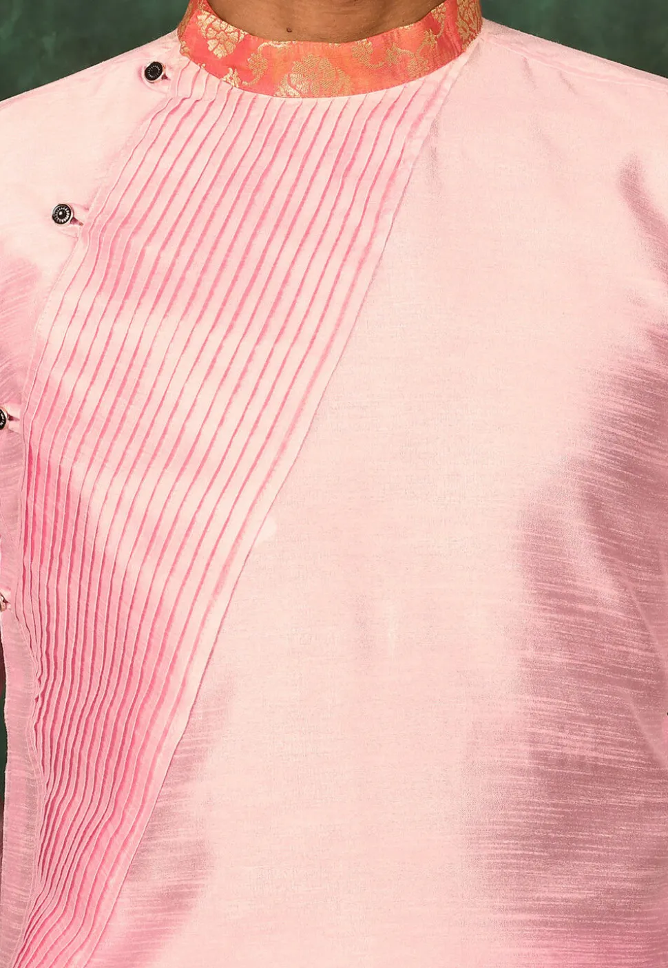 Pintucked Art Silk Dhoti Kurta in Pink
