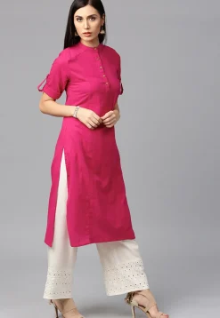Pintucked Cotton Flex Kurta in Pink