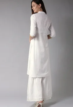 Pintucked Cotton Straight Kurta in White