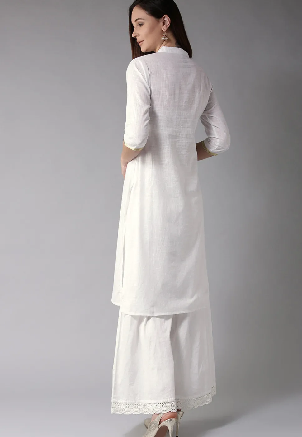 Pintucked Cotton Straight Kurta in White