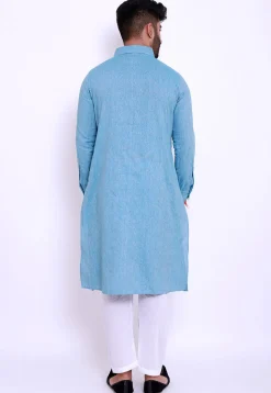 Pintucked Linen Cotton Kurta in Sky Blue