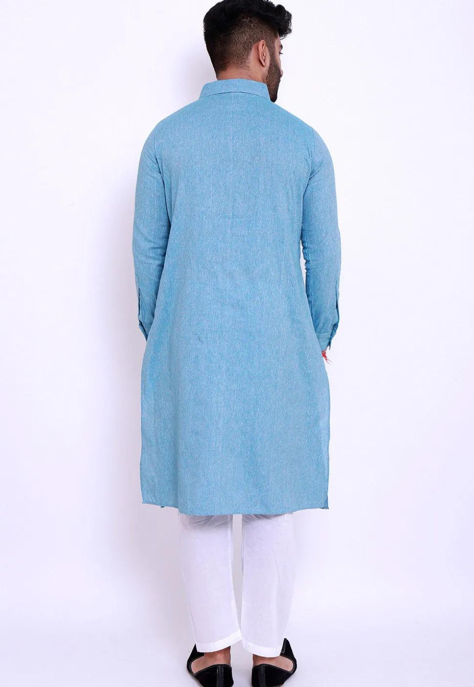Pintucked Linen Cotton Kurta in Sky Blue