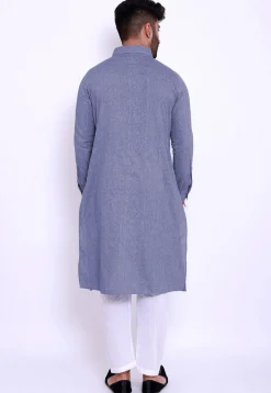 Pintucked Linen Cotton Kurta Set in Indigo Blue