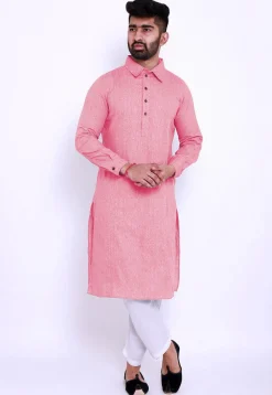 Pintucked Linen Cotton Kurta in Pink