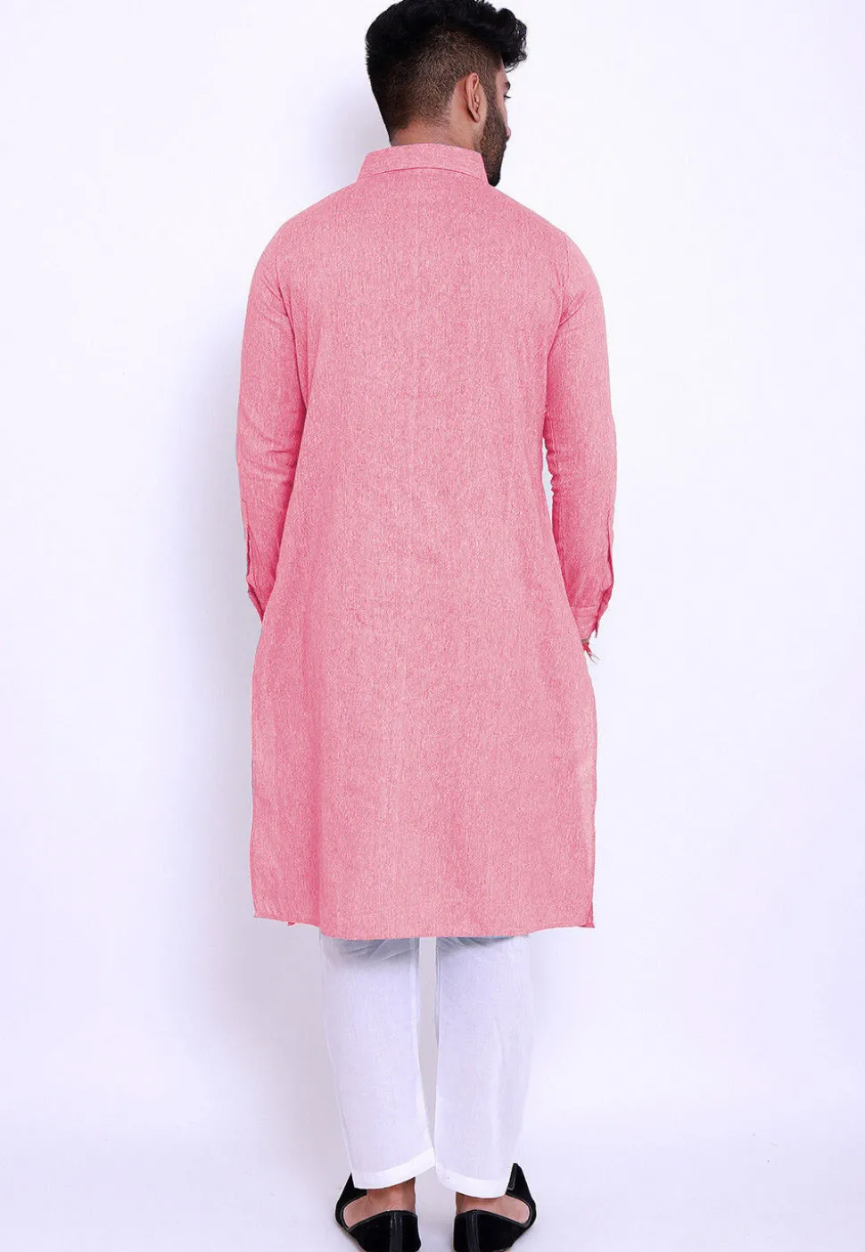 Pintucked Linen Cotton Kurta in Pink