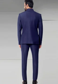 Pintucked Terry Rayon Jodhpuri Jacket in Navy Blue