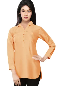 Pintucks Art Silk Kurti in Light Peach