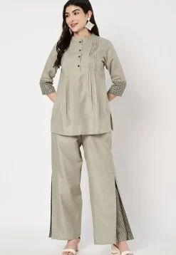 Pintucks Cotton Co Ord Set in Light Grey