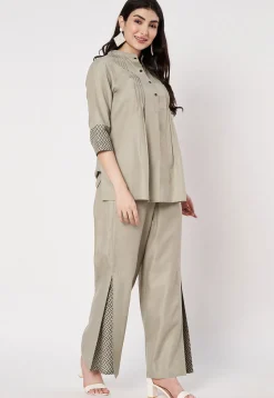Pintucks Cotton Co Ord Set in Light Grey