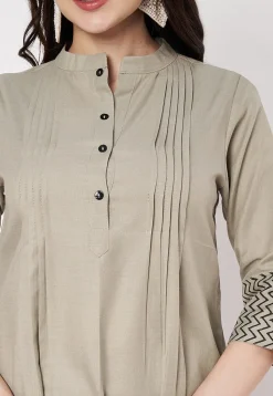 Pintucks Cotton Co Ord Set in Light Grey