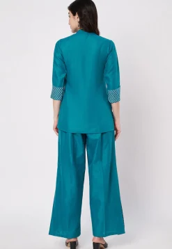 Pintucks Cotton Co Ord Set in Teal Blue