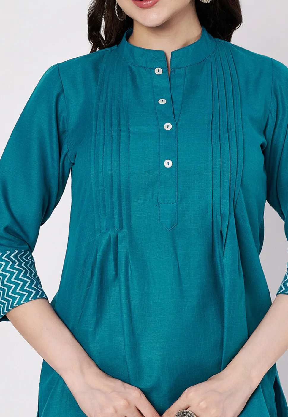 Pintucks Cotton Co Ord Set in Teal Blue