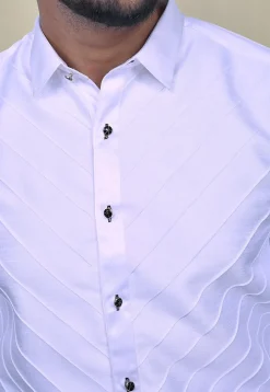 Pintucks Cotton Silk Shirt in White