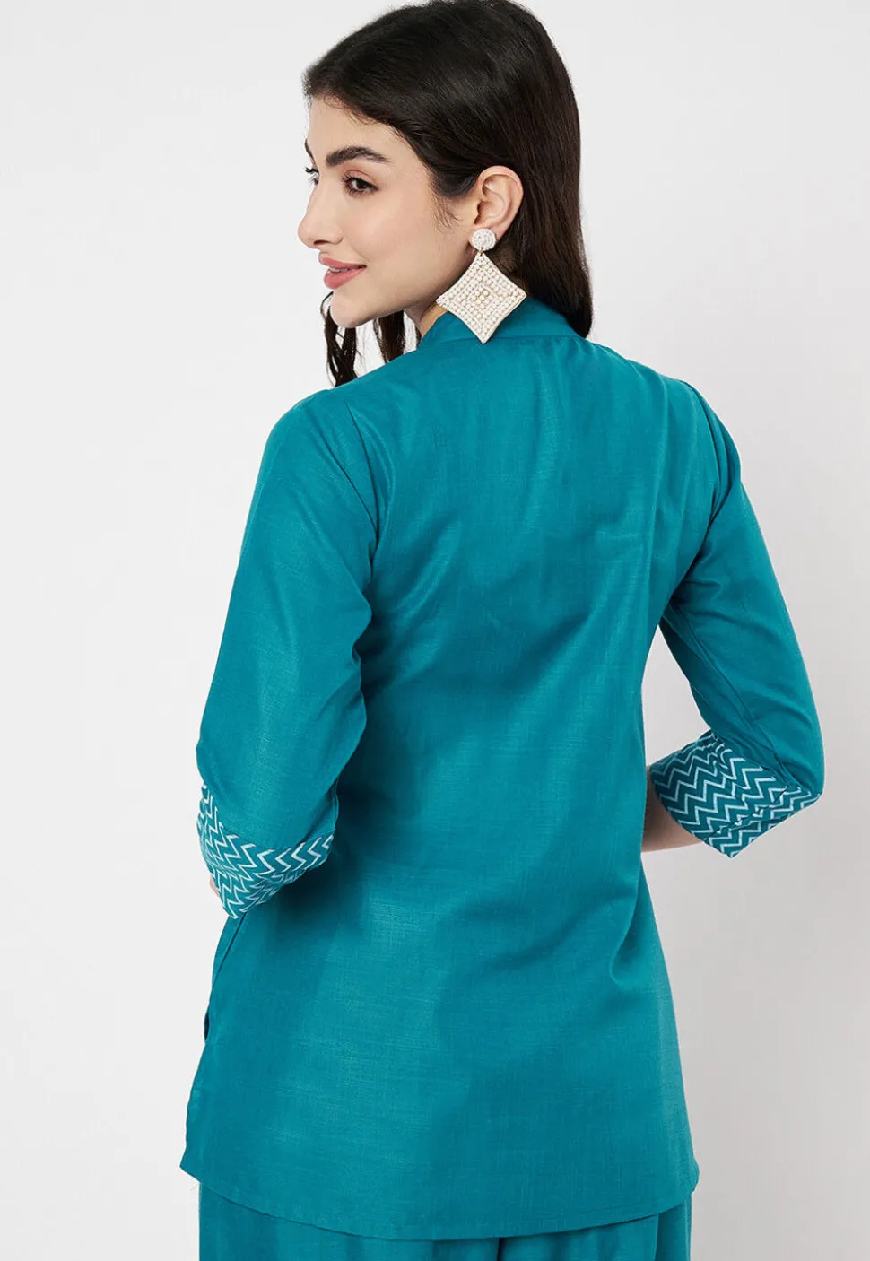 Pintucks Cotton Top in Teal Blue