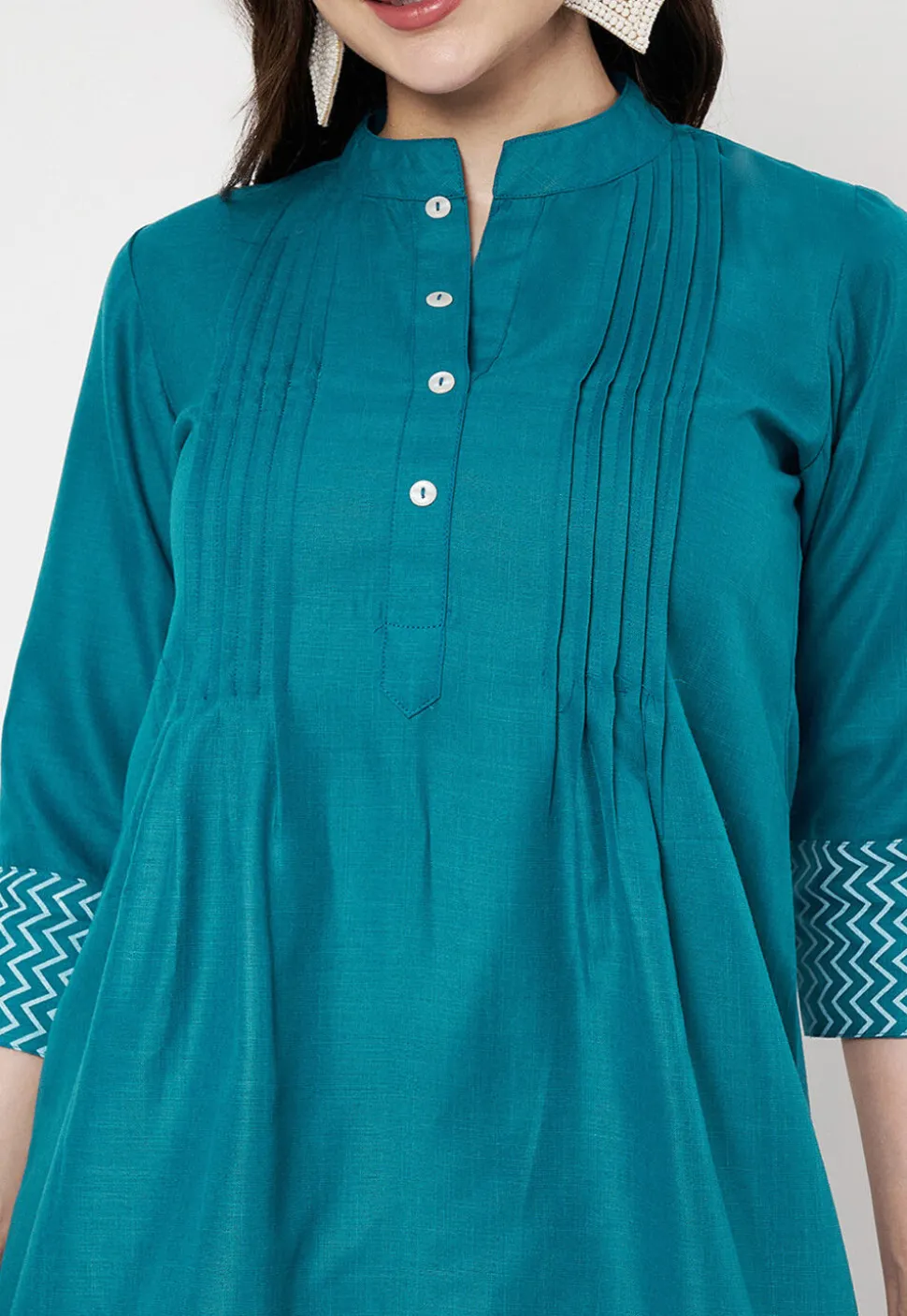 Pintucks Cotton Top in Teal Blue