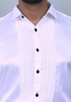 Pintucks Satin Shirt in White
