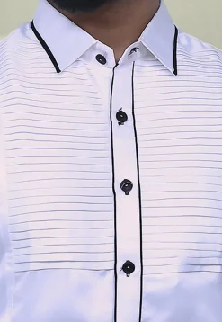 Pintucks Satin Shirt in White
