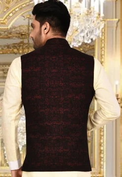 Plain Acrylic Cotton Nehru Jacket in Black and Maroon