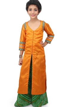 Plain Art Bhagalpuri Silk Jacket Style Long Kurta Set in Mustard