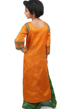 Plain Art Bhagalpuri Silk Jacket Style Long Kurta Set in Mustard