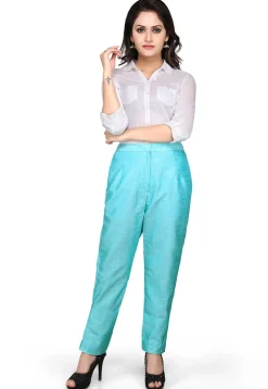Plain Art Bhagalpuri Silk Pant in Blue