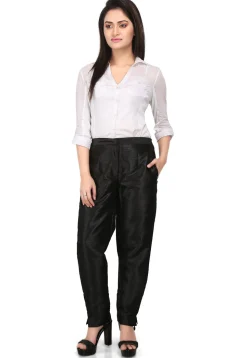 Plain Art Dupion Silk Trouser in Black