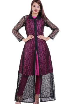 Plain Art Silk A Line Kurta Set in Pink