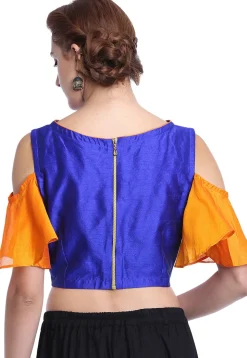Plain Art Silk Blouse in Royal Blue and Orange