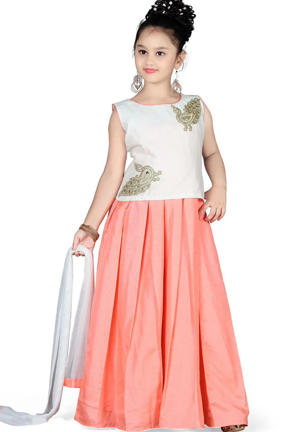 Plain Art Silk Circular Lehenga in Peach