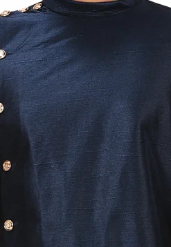 Plain Art Silk Dhoti Kurta in Navy Blue