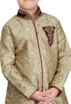 Plain Art Silk Jacquard Sherwani in Beige