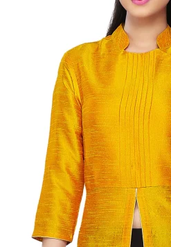 Plain Art Silk Kurta in Yellow