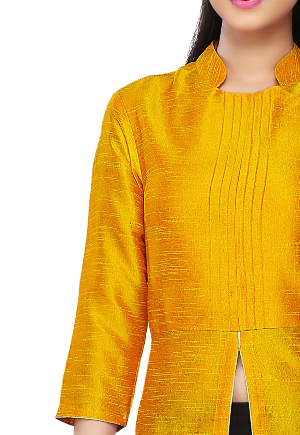 Plain Art Silk Kurta in Yellow