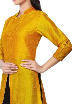 Plain Art Silk Kurta in Yellow